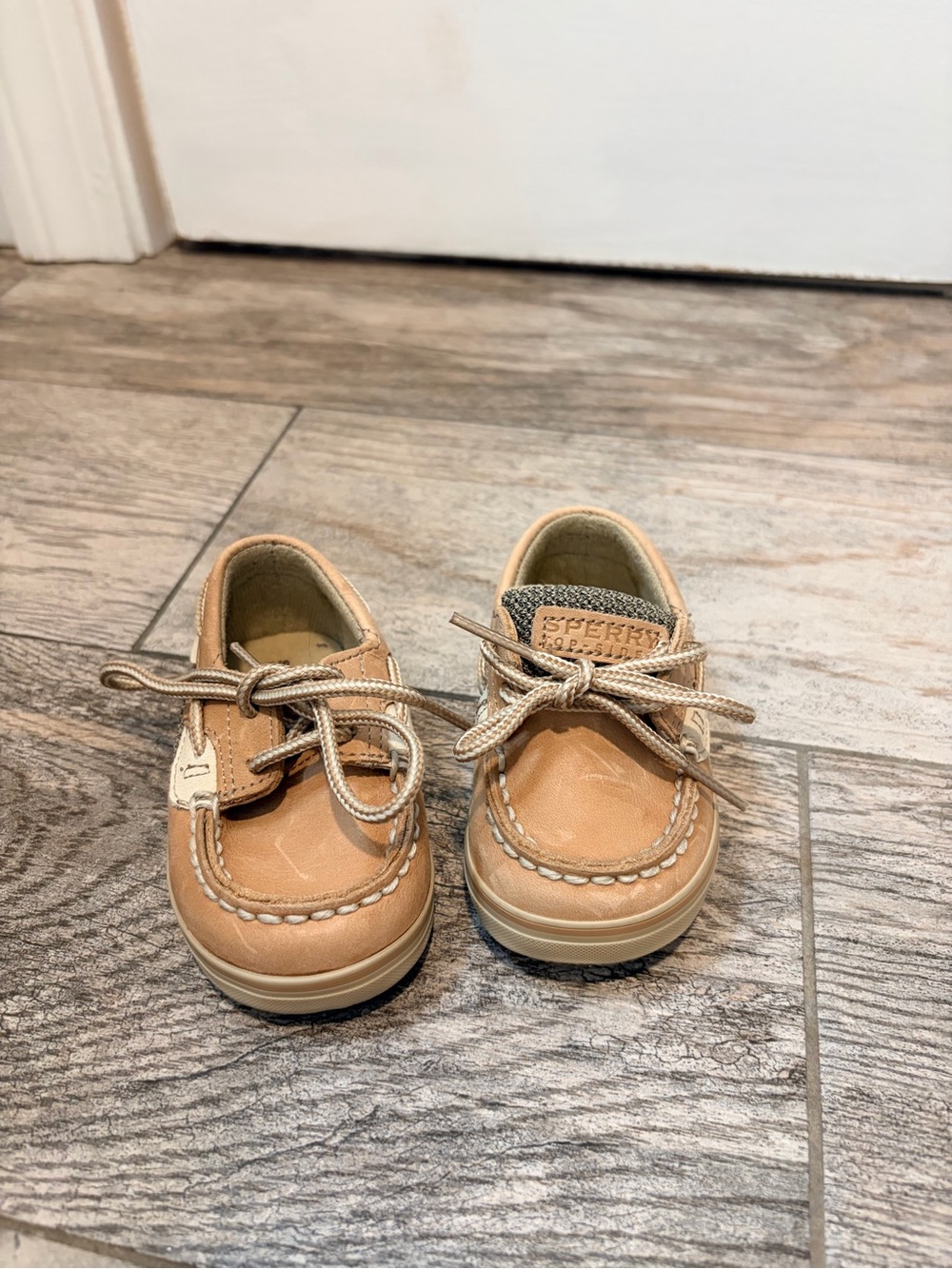 Sperry Toddler Tan Leather Moccasins with Laces